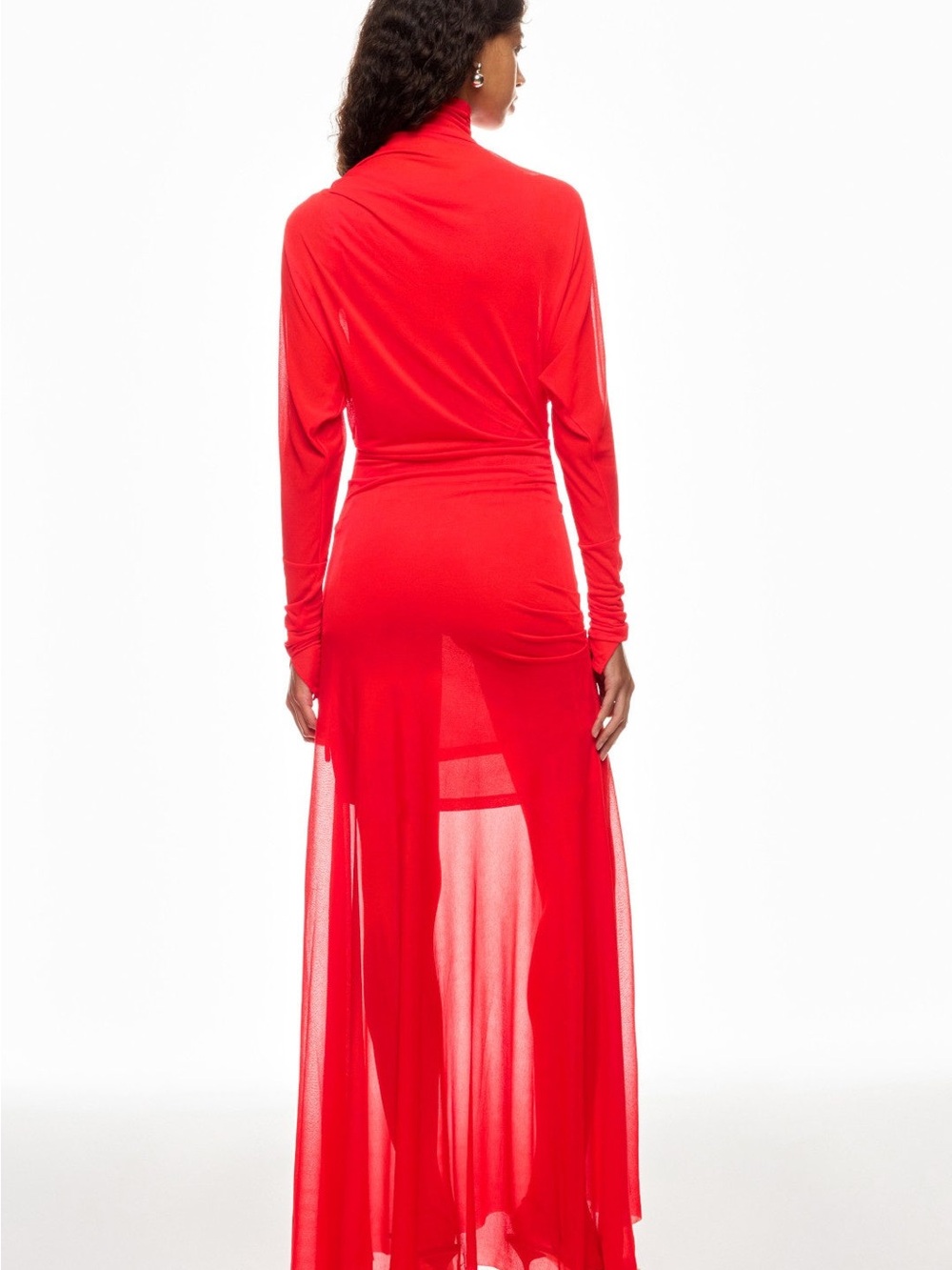 Red High-Neck Sheer Maxi Dress - Picture 3 of 8
